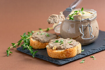 Toasts with homemade liver pate.