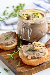 Homemade pate on baguette slices.