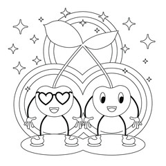 Coloring page of funny cherries