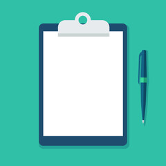 Clipboard with check list flat vector icon with long shadow. To-do list, survey, exam concepts. Vector illustration.