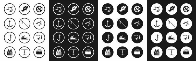 Set No fishing, Fishing net, hook, under water with, and icon. Vector