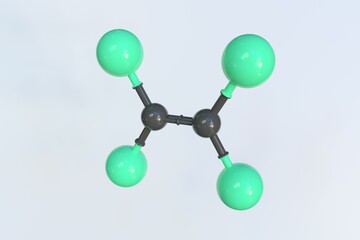 Tetrachloroethylene molecule, isolated molecular model. 3D rendering