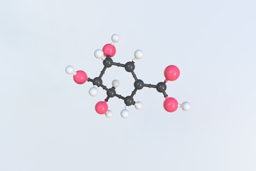 Shikimic acid molecule made with balls, scientific molecular model. 3D rendering