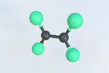 Tetrafluoroethene molecule, isolated molecular model. 3D rendering