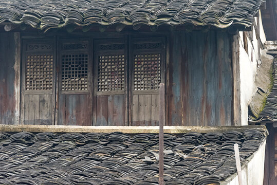 Traditional house with black tile roof, Shaoxing, Zhejiang Province, China