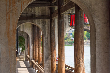 Long corridor on Grand Canal, Tangqi Ancient Town, Hangzhou, Zhejiang Province, China