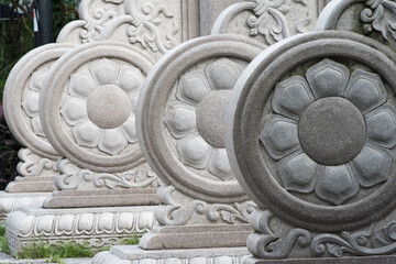 Carved base of a stone memorial archway, Tangqi Ancient Town, Hangzhou, Zhejiang Province, China