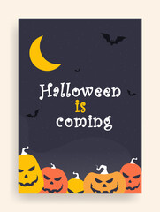 Happy Halloween banner with stars, clouds, bats, moon, web and pumpkins. Halloween poster designs with symbols and calligraphy.