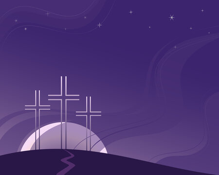 Religious Lenten season flat vector background. Hand drawn Christian symbol. Sacrament biblical church cross cartoon. Catholic bible Holy week design element. Religion sign template illustration