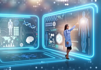 Woman doctor in futuristic medical concept