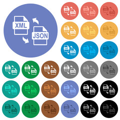 Fototapeta na wymiar XML JSON file conversion round flat multi colored icons
