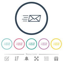 Sending express mail outline flat color icons in round outlines