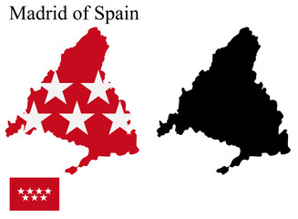 Set of maps of Madrid of Spain. Flag on the map. Silhouette of the card.