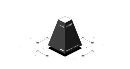 Truncated pyramid mathematical figure. Black and white isometric 3d illustration isolated on white background.