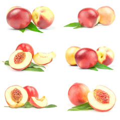 Set of ripe peaches isolated on a white background