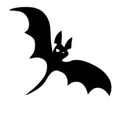 Silhouette of bat. Halloween and horror decorations. Flying black vampire animal with wings. Flat cartoon