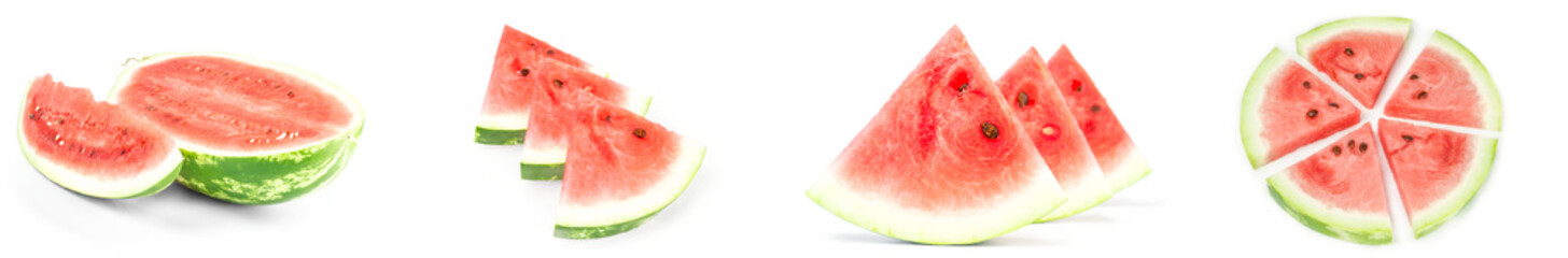 Collage of Fresh watermelon isolated on a white cutout