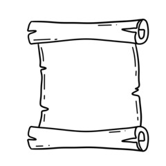 Old scroll. Template for antique text. Medieval papyrus. Paper for writing. Outline cartoon illustration