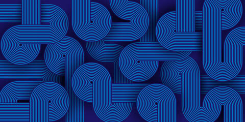 Blue abstract geometric background. Backdrop with geometric shapes. Banner with circles and lines. Vector illustration. Modern design card, wallpaper, flyer, poster. Stock.