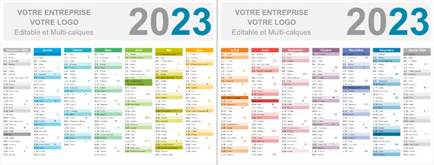 Calendrier français 2023 14 mois au format 320 x 420 mm recto verso - obrazy, fototapety, plakaty