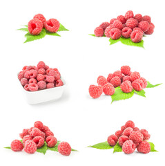 Collection of ripe raspberries on a white background cutout