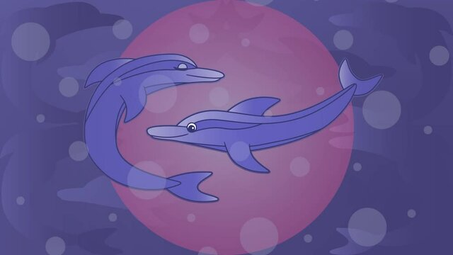 Two dolphins in love very peri purple background