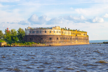 View on fort Kronschlot in Kronstadt, Russia. A monument of history and architecture of the 18th century