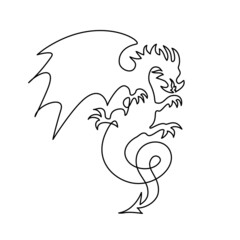 Monsters dragon flying. Continuous one line drawing.