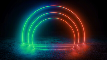 Abstract glow lines on the ground. 3D illustration. 3D rendering