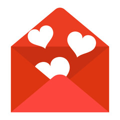 Illustration Valentine's Day. Red envelope with hearts on a white background.