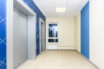 Elevator and corridor in an apartment building