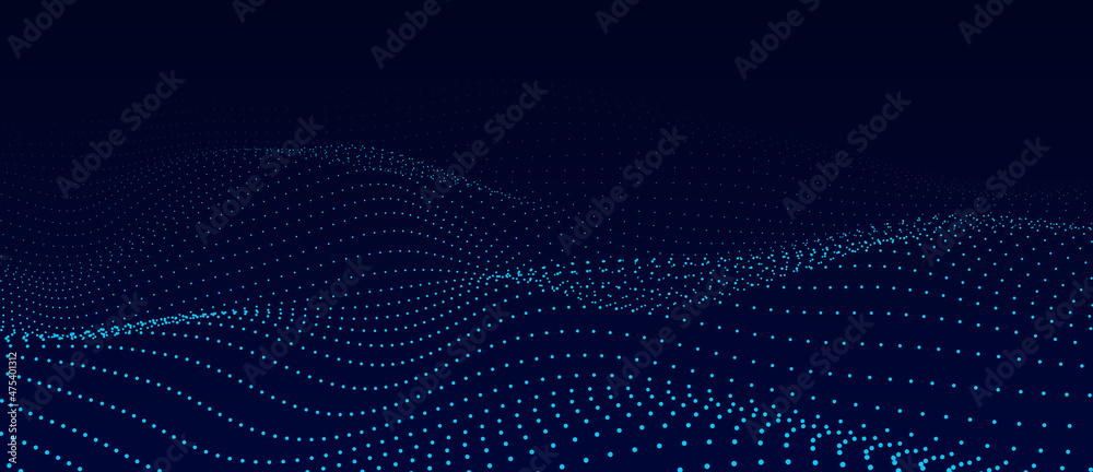Poster Abstract blue gradient wave of particles. Big data. Digital background. Futuristic vector illustration.