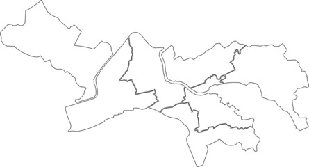 Simple blank white vector map with black borders of urban city districts of Lucerne-Luzern, Switzerland