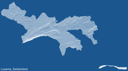 Topographic technical drawing relief map of the city of Lucerne-Luzern, Switzerland with white contour lines on blue background