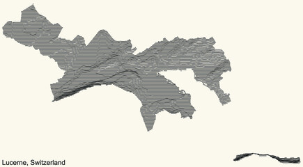 Topographic relief map of the city of Lucerne-Luzern, Switzerland with black contour lines on vintage beige background