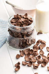 Sweet chocolate breakfast cereal flakes.