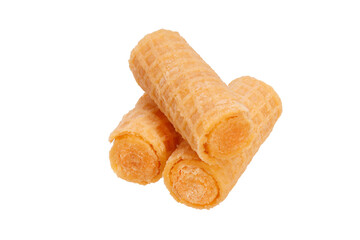 pile of waffles in the form of rolls isolated on white background