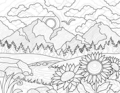 Simple scenery drawing without colour // Very Easy Scenery Drawing - YouTube