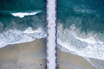 Fototapeta Aerial view of a long bridge in Newport Beach, California obraz