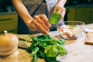 Vegetarian cooking healthy food in modern kitchen. Woman preparing vegetable meal
