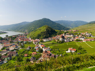 Fototapeta na wymiar Historic village Spitz located in wine-growing area, UNESCO World Heritage Site. Lower Austria