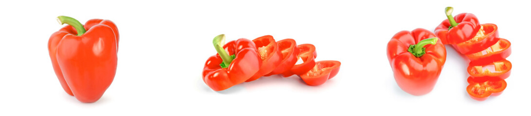 Collage of red sweet peppers isolated on a white background cutout