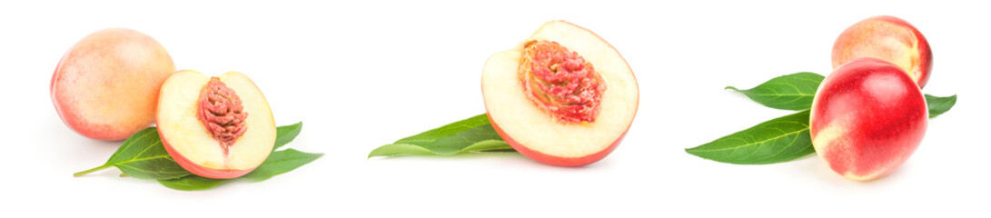Group of ripe peaches on a background