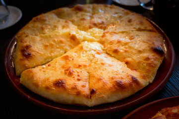 Close up of fresh Ossetian pie with potato