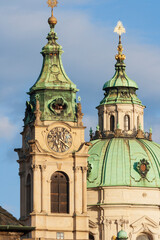 The dome and bell tower of the baroque church of St. Nicholas. Prague, Capital city of Czech, UNESCO World Heritage Site, Czech Republic, Eastern Europe