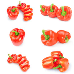 Collage of paprika close-up isolated on white background