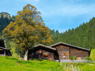 The historic alpine settlement Gerstruben in the Allgau near Oberstdorf. Germany, Bavaria