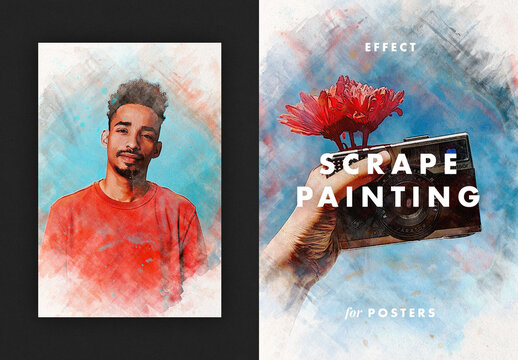Scrape Painting Poster Art Photo Effect Mockup