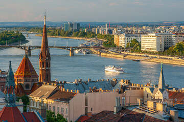 View from Castle Hill of the Margaret Bridge crossing the Danube River, Buda side, Central Budapest, Capital of Hungary, Europe