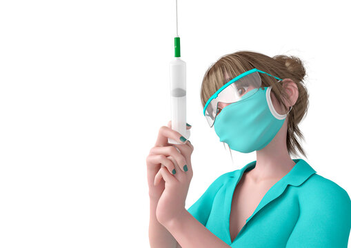nurse girl is holding a syringe to apply the vaccine close up view with copy space